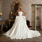 Luxury White Strapless Ruched Satin Ball Gown Wedding Dress SW216