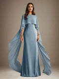 Sheath/Column Boatneck Floor-Length Chiffon Mother of the Bride Dress With Cascading Ruffles by Dreamylily