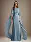 Sheath/Column Boatneck Floor-Length Chiffon Mother of the Bride Dress With Cascading Ruffles