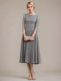 A-line Scoop Tea-Length Lace Chiffon Mother of the Bride Dress by Dreamylily