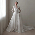 Vintag White Lace High Neck Long Sleeve A-Line Wedding Dress with Train SW272