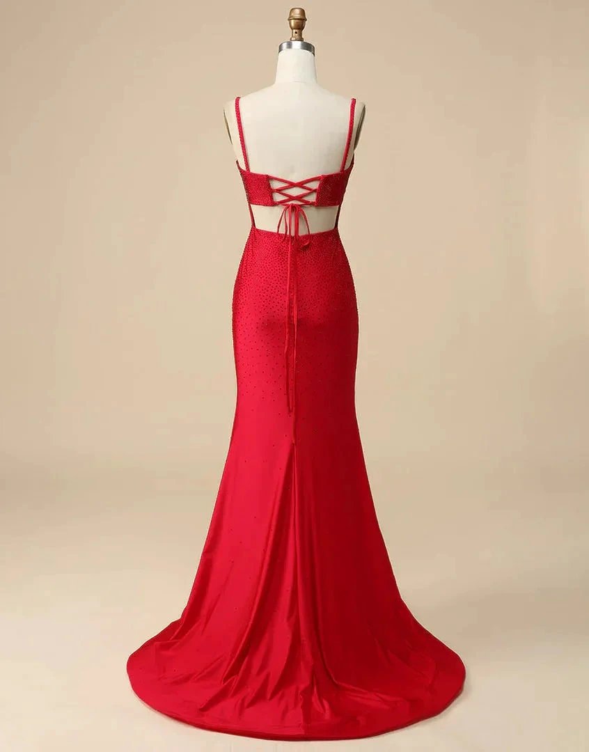 Royal Blue Beaded High Slit Mermaid Prom Dress SYP104 by vivymakudress