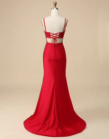 Königsblaues, perlenbesetztes, hochgeschlitztes Meerjungfrau-Ballkleid SYP104