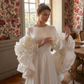 Ivory  Romantic A-Line Satin Wedding Dress 3D Rose Floral With Veil  SW661