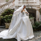 Classic White Satin Strapless Ball Gown Wedding Dress with Veil SW191