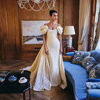 Luxury Ivory Off-the-Shoulder Satin Wedding Dress with Puff Sleeves SW230