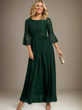 A-line Scoop Ankle-Length Lace Chiffon Mother of the Bride Dress With Bow by Dreamylily
