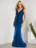 A-line V-Neck Floor-Length Lace Chiffon Mother of the Bride Dress With Applique Sequins Mermaid Dresses by Dreamylily