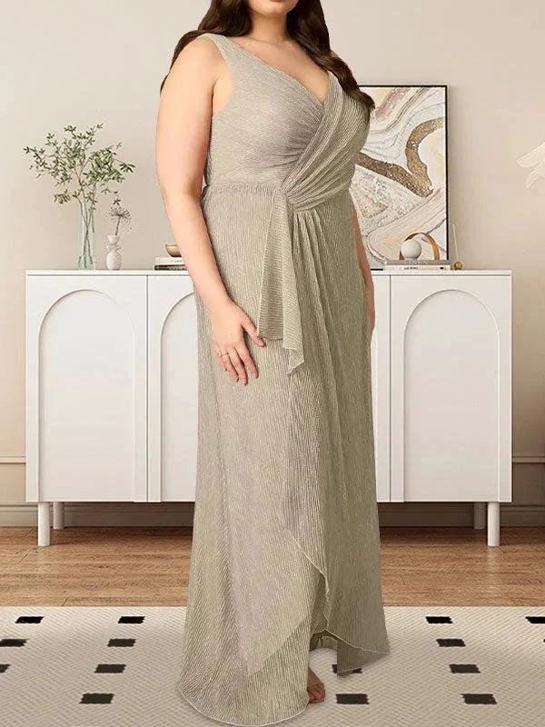 A-Line V-Neck Ruched Metallic Mesh Dress by Dreamylily
