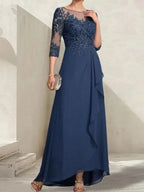 A-line Scoop Illusion Asymmetrical Lace Chiffon Mother of the Bride Dress With Sequins Cascading Ruffles by Dreamylily