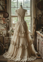 Vestido de noche vintage de gasa con encaje y corte en A, elegante vestido de novia Y7720