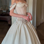 Elegant Ivory Off-the-Shoulder Floral Lace Ball Gown Wedding Dress SW229