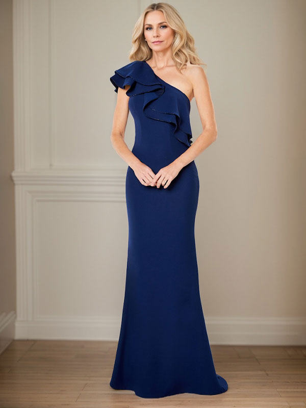 A-line One Shoulder Floor-Length Chiffon Mother of the Bride Dress With Ruffles Hover Image