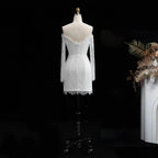 Luxury Ivory Off-the-Shoulder Long Sleeve Lace Mini Wedding Dress SW170