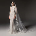Elegant Ivory High Neck Sheer Lace Long Sleeves Mermaid Wedding Dress with Veil SW662