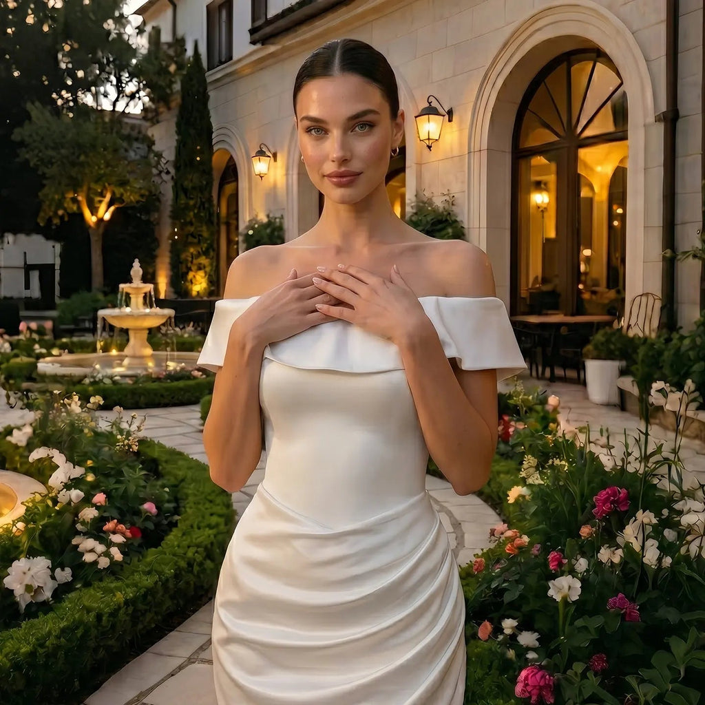 Luxury Lvory Ruched Bodycon Mini Wedding Dress SW724
