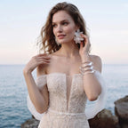 White Nude Lace Mermaid Wedding Dress Luxury Beaded Sequins   Tulle Gloves SW161