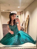 Green Off The Shoulder Ball Gown Quinceanera Dress Y6085 by simplepromdress