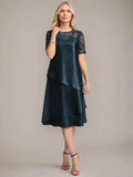 A-Line Scoop Knee-Length Mother of the Bride Dress With Applique & Sequins by Dreamylily