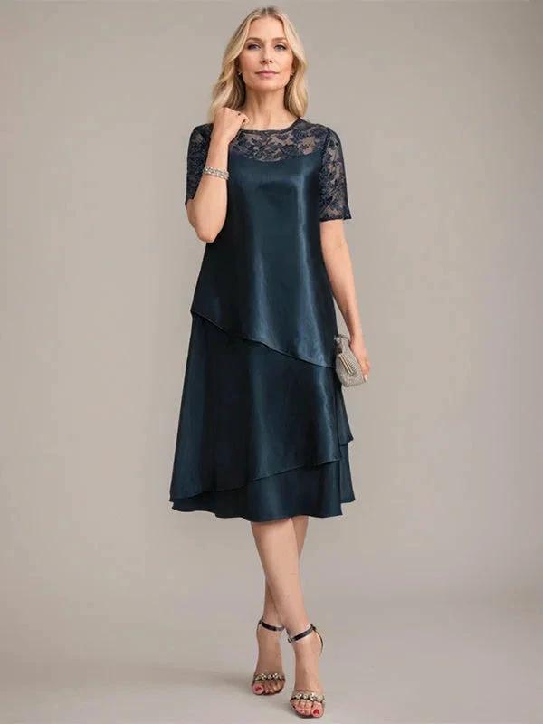 A-Line Scoop Knee-Length Mother of the Bride Dress With Applique & Sequins by Dreamylily