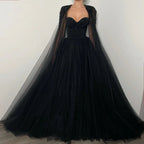 Black Luxury Gothic  Wedding Dress Beaded Tulle Ball Gown With Sheer Beaded Cape SW564