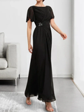 A-line Scoop Ankle-Length Chiffon Mother of the Bride Dress With Beading Pleated by Dreamylily