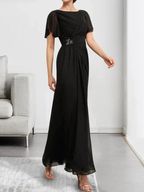 A-line Scoop Ankle-Length Chiffon Mother of the Bride Dress With Beading Pleated by Dreamylily