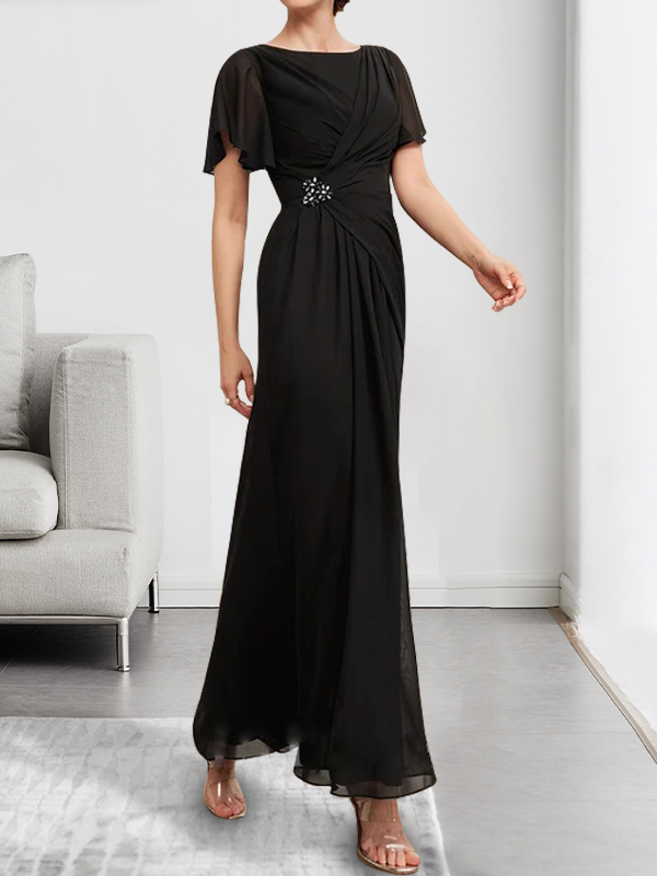 A-line Scoop Ankle-Length Chiffon Mother of the Bride Dress With Beading Pleated Hover Image