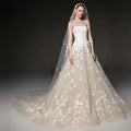 Dreamy Ivory Strapless Floral Lace Mermaid Train Wedding Dress with Veil SW665