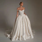 Luxury White Lace Embroidery Satin Train Wedding Dress SW163