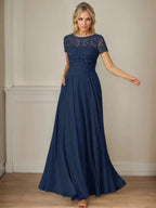 Dark Navy A-Line Boatneck Sequins Chiffon Dress by Dreamylily