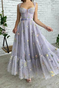 Chic Sleeveless A Line Ankle Length Tulle Prom Dresses by Ombreprom