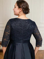 A-line V-Neck Floor-Length Satin Lace Mother of the Bride Dress With Sequins Bow by Dreamylily