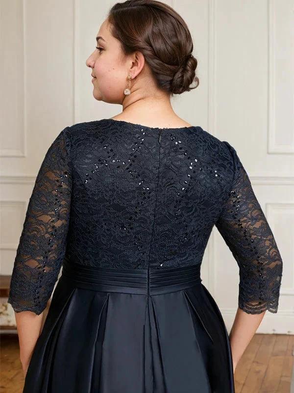 A-line V-Neck Floor-Length Satin Lace Mother of the Bride Dress With Sequins Bow by Dreamylily