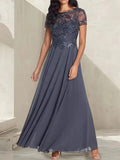 Charcoal Grey A-Line Scoop Long Mother of the Bride Dress With Beadings by Dreamylily
