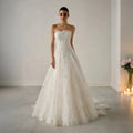 White Classic Eyelash Lace A Line Wedding Dress for Bride SW700