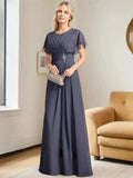 A-line Scoop Floor-Length Chiffon Mother of the Bride Dress With Pleated Beading by Dreamylily
