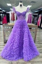 Ingrid |A Line Sweetheart Tiered Tulle Long Prom Dress With Slit by KissProm