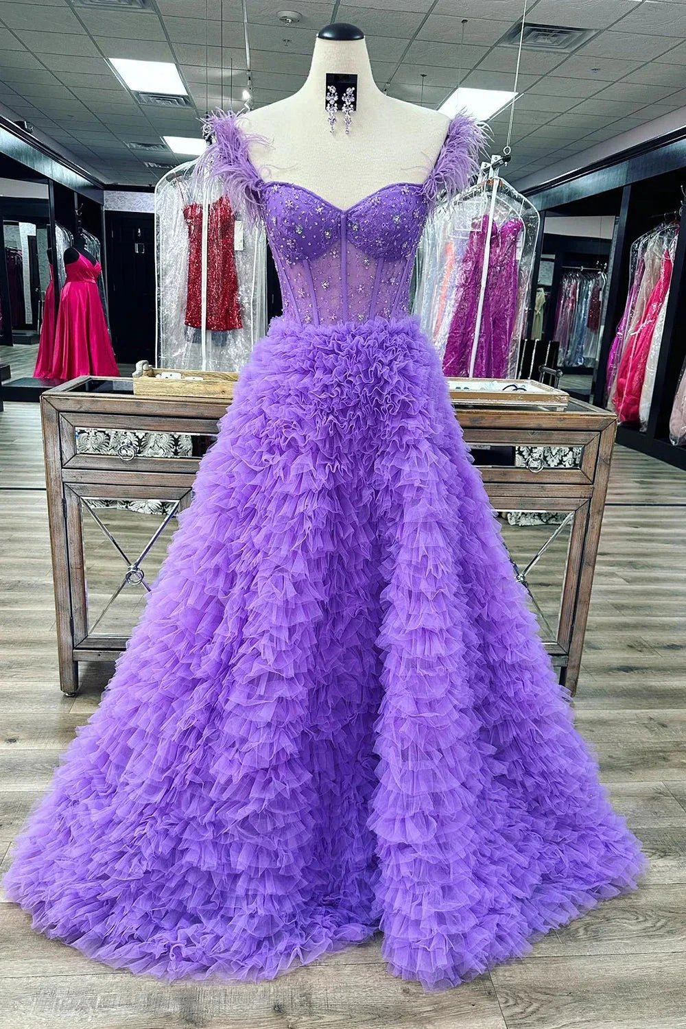 Ingrid |A Line Sweetheart Tiered Tulle Long Prom Dress With Slit by KissProm