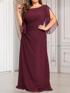 Etui-Linie/Säule U-Ausschnitt Bodenlang Chiffon Kleid für die Brautmutter mit Plissee Perlenbesatz