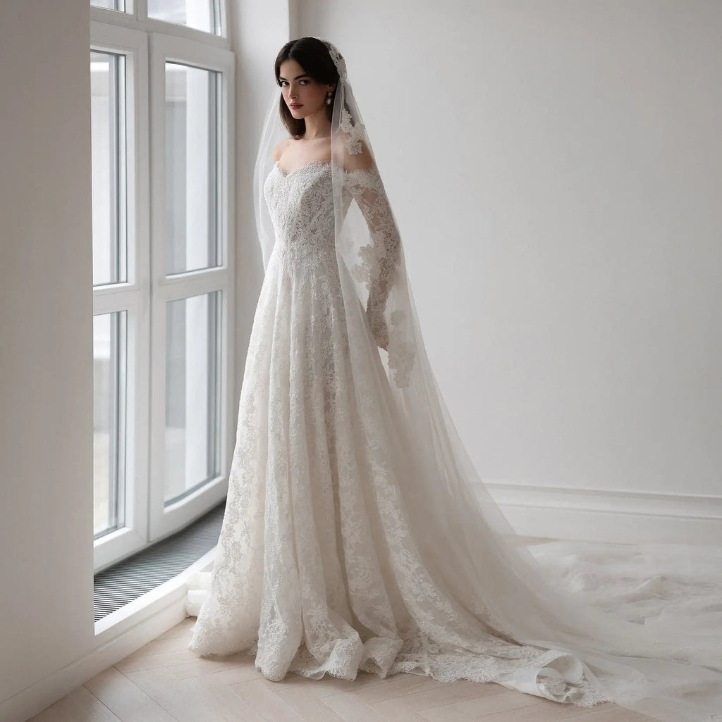 Elegant Printed Off Shoulder Wedding Dress SW538