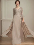 A-line V-Neck Floor-Length Lace Chiffon Mother of the Bride Dress With Sequins by Dreamylily