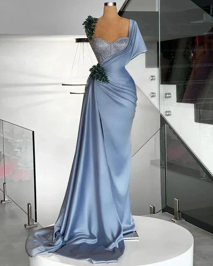 Gorgeous Blue Satin Beaded Mermaid Evening Dress Long Formal Prom Dress Y8520 by simplepromdress