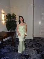 Elegant Summer Ruffle Ribbon Slip Backless Sexy Dress For Women Chic Ruched Slim Evening Dress Y7390 by simplepromdress