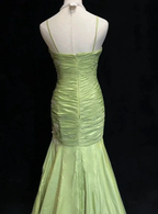 Vintage Green Mermaid Satin Beaded Sequin Evening Dress Spaghetti Strap Long Prom Dress Y8556 by simplepromdress