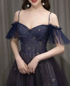 Dark starry sky purple tulle long prom dress purple evening dress Y5847 by simplepromdress