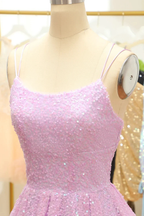 Lilac Sequins A-Line Lace-Up Homecoming Dress Y2994 by simplepromdress
