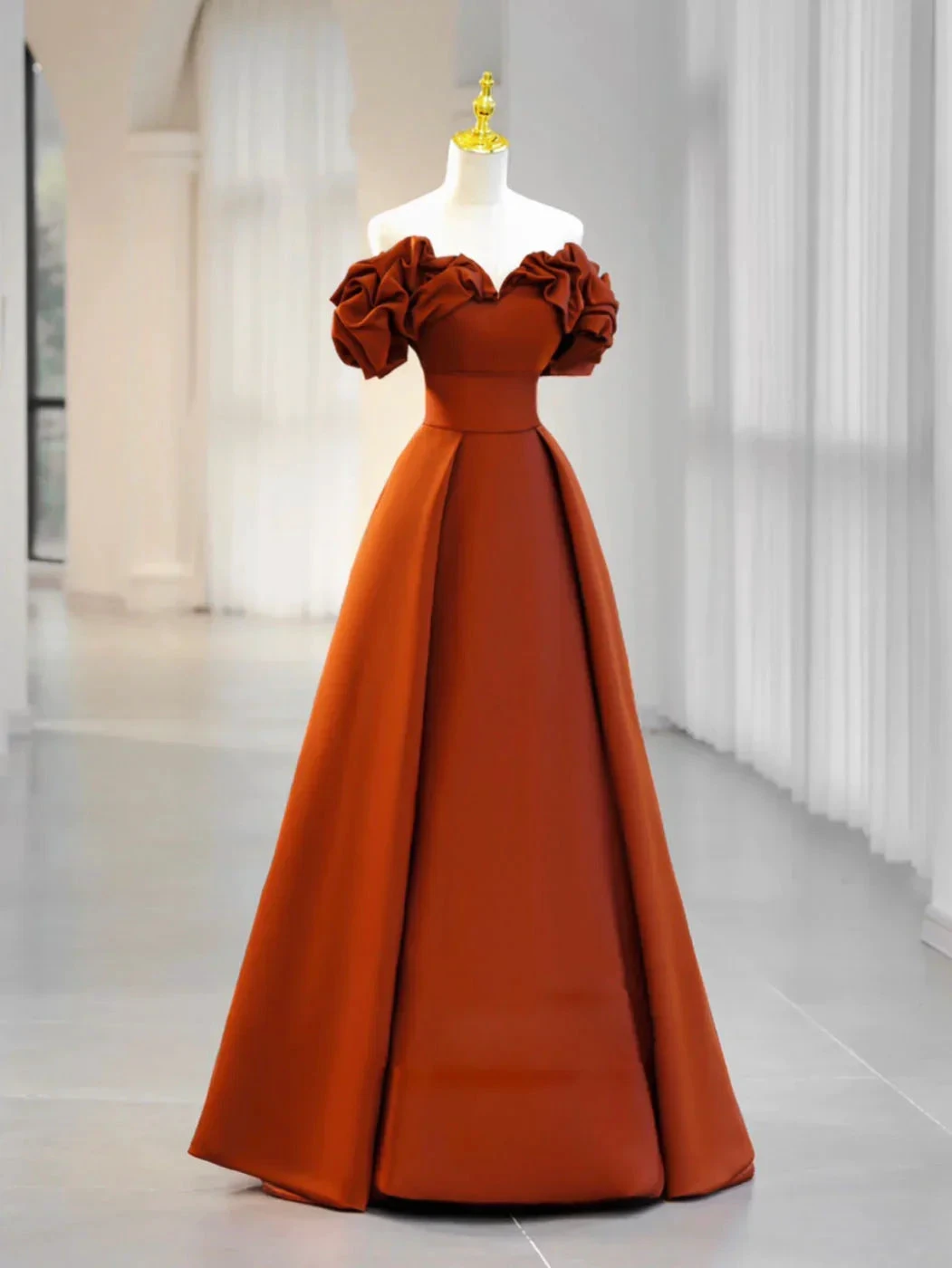 Simple A-Line Satin Orange Long Prom Dress, Orange Formal Evening Dress Y2585 by simplepromdress