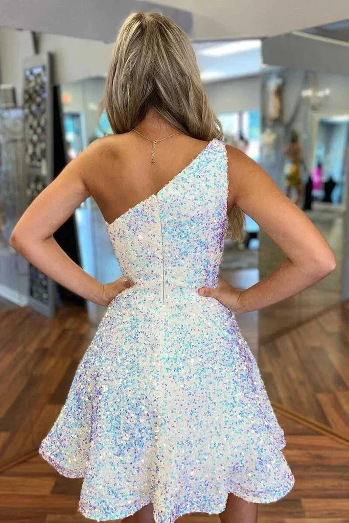 Sparkly A Line Sequined One Shoulder Homecoming Dress Y1256 by simplepromdress