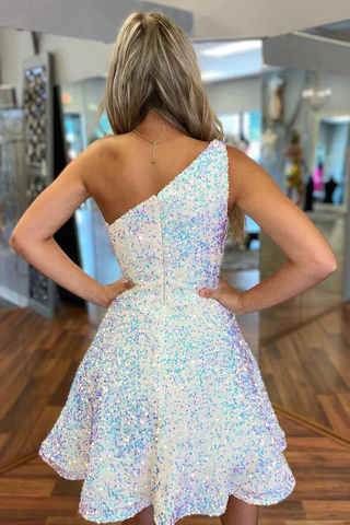 Sparkly A Line Sequined One Shoulder Homecoming Dress Y1256